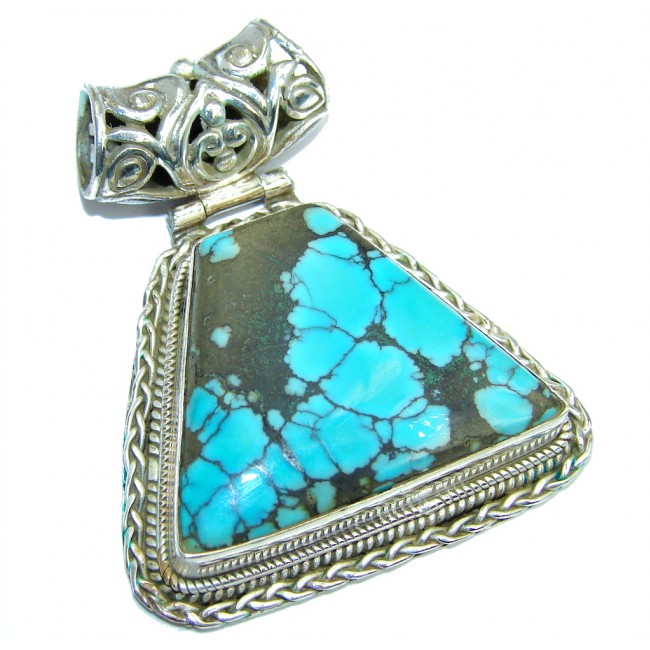 Huge Blue Turquoise Sterling Silver Pendant