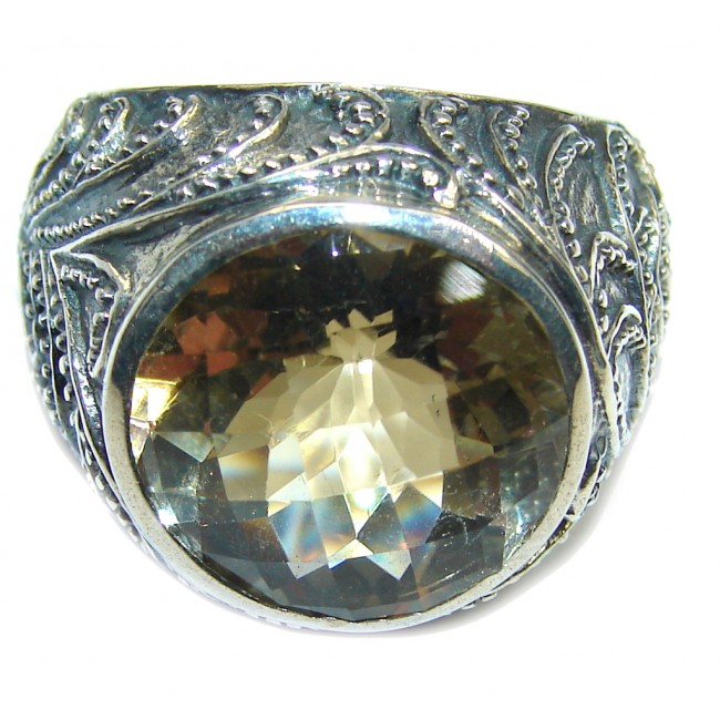 Big! Summer Yellow Citrine Oxidized Sterling Silver Ring s. 7