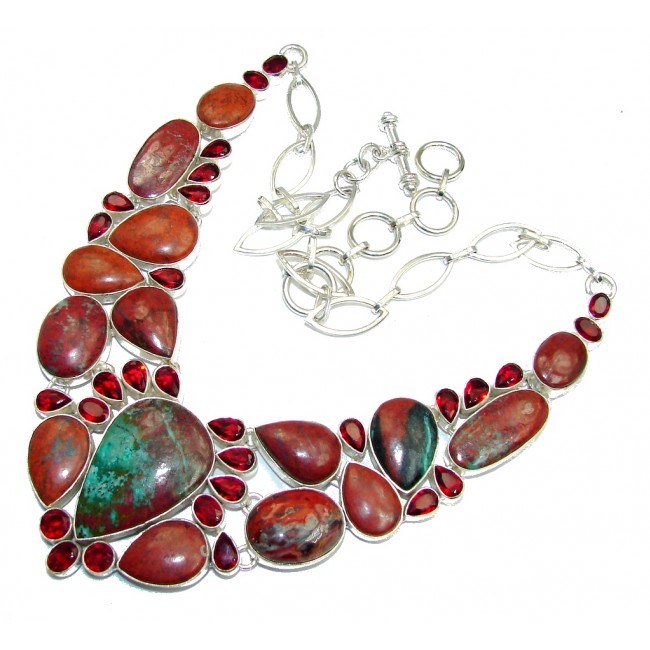 Huge Love Power Red Sonora Jasper Sterling Silver Necklace