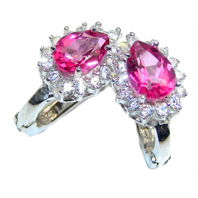 Pink Flowers natural Tourmaline Sterling Silver earrings