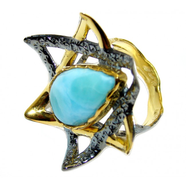 Amazing AAA Blue Larimar Gold Rhodium plated over Sterling Silver Ring s. 7