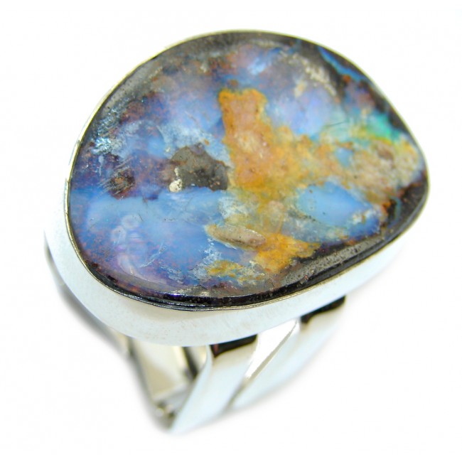 Amazing Australian Boulder Opal Sterling Silver Ring s. 9 3/4