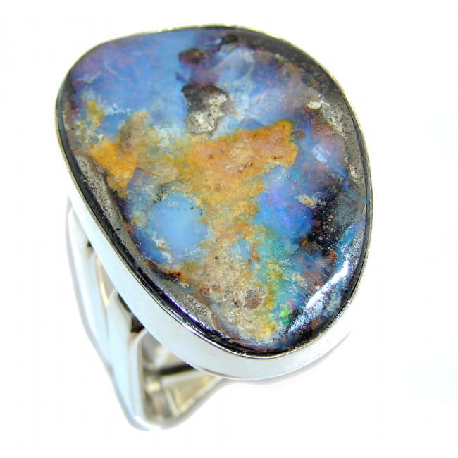 Amazing Australian Boulder Opal Sterling Silver Ring s. 9 3/4