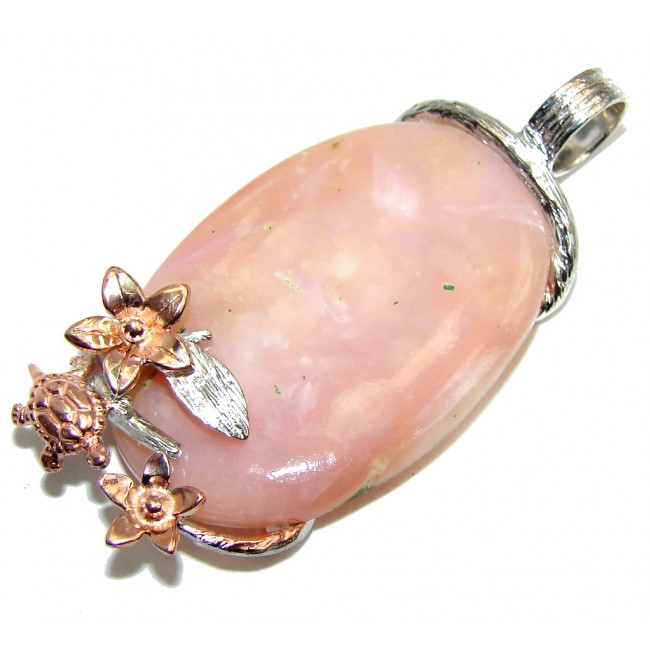 Sea Turtle AAA Pink Opal Rose Sterling Silver pendant