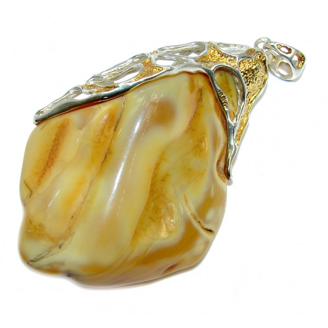 Giant Butterscotch Baltic Polish Amber gold plated Sterling Silver Pendant