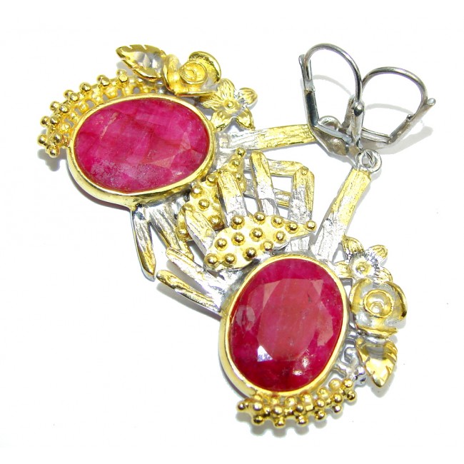 Beautiful intense Red Ruby Gold Rhodium Plated over Sterling Silver earrings