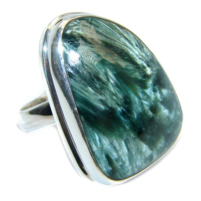 Amazing Green Seraphinite Sterling Silver Ring s. 8 1/2 adjustable