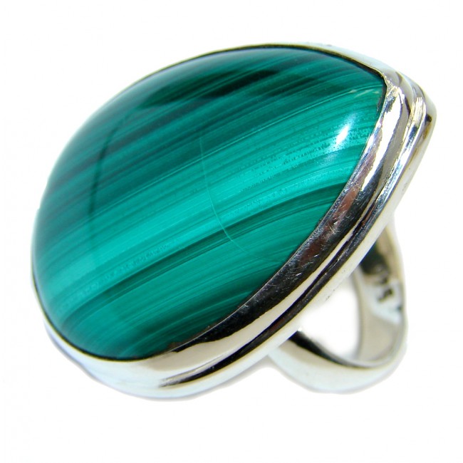 Natural AAA Green Malachite Sterling Silver ring s. 8 adjustable