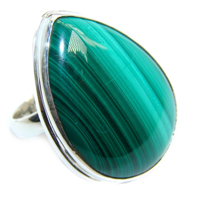 Natural AAA Green Malachite Sterling Silver ring s. 8 adjustable