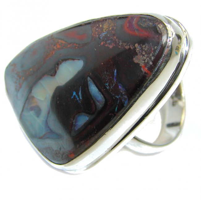 Amazing Australian Boulder Opal Sterling Silver Ring s. 8 adjustable