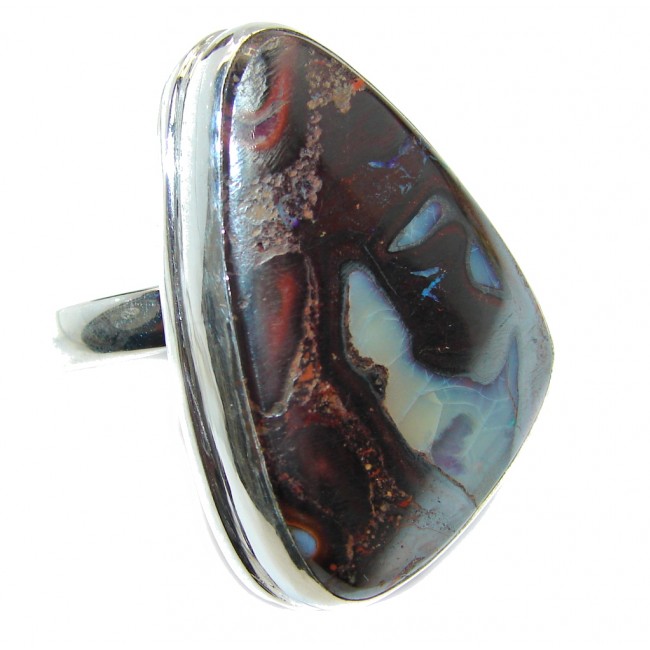Amazing Australian Boulder Opal Sterling Silver Ring s. 8 adjustable
