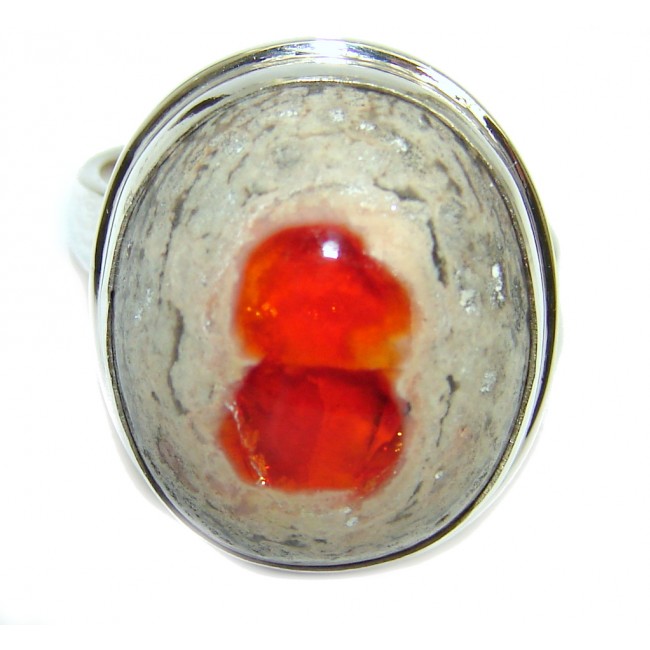 Fabulous Mexican Fire Opal Sterling Silver Ring s. 8 adjustable