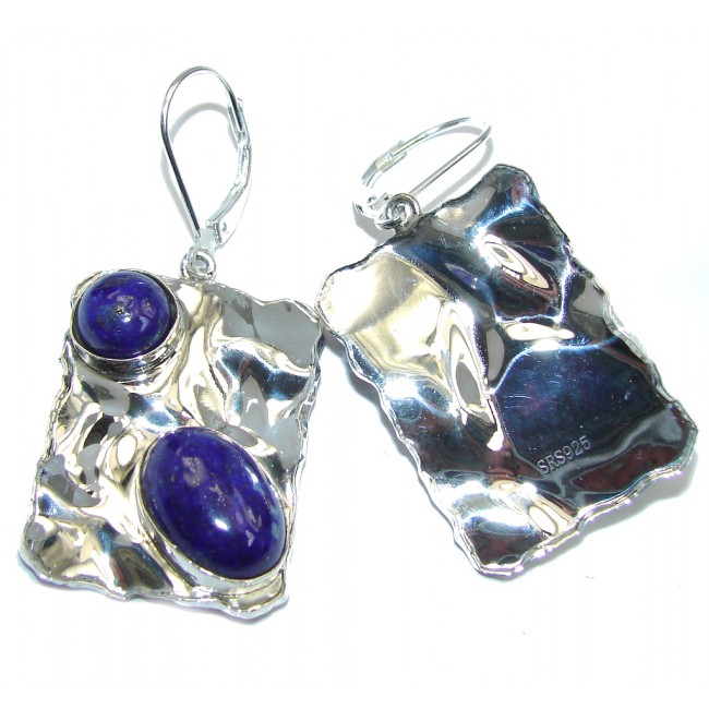 Perfect Blue Lapis Lazuli hammered Sterling Silver earrings