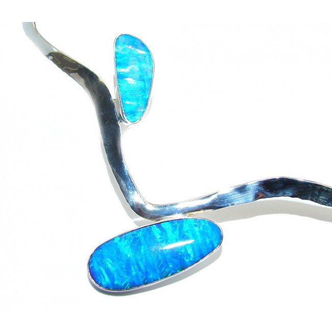 Modern Concept AAA Blue Japanese Fire Opal hammered Sterling Silver Necklaces