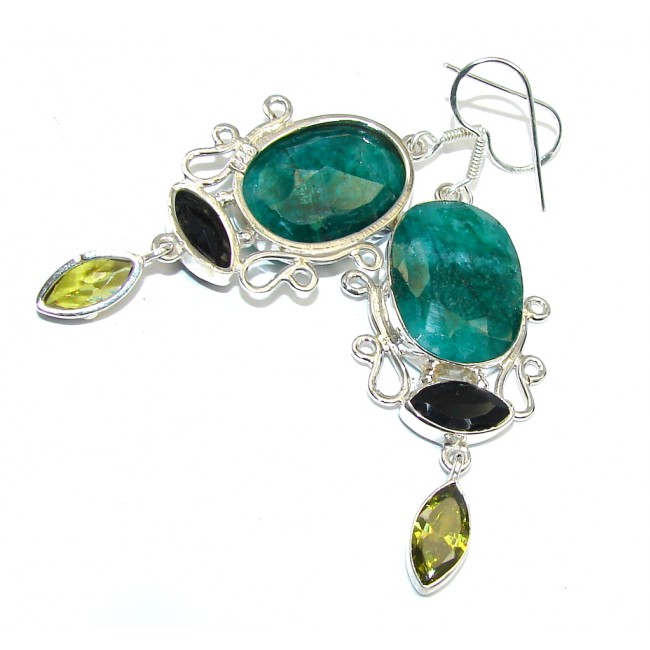Big and Solid Emerald & Onyx Sterling Silver earrings
