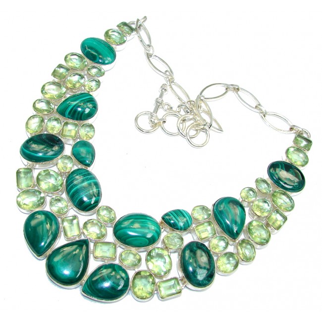 Huge! Aura Of Beauty Green Malachite Green Topaz Sterling Silver necklace