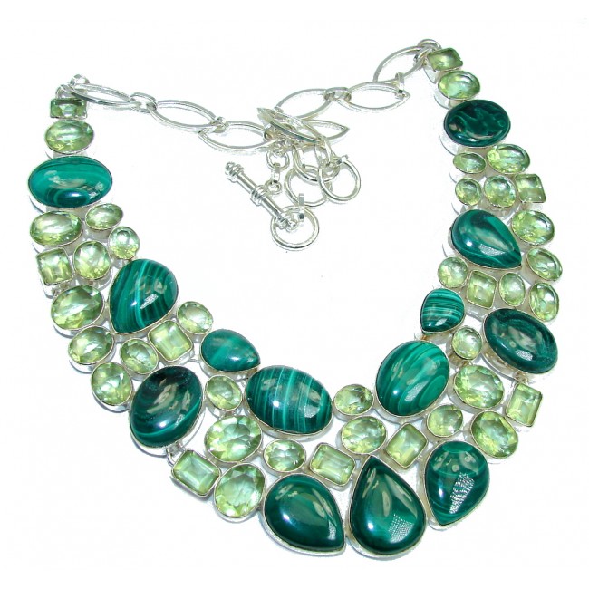 Huge! Aura Of Beauty Green Malachite Green Topaz Sterling Silver necklace