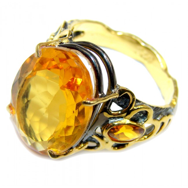 Fceted Citrine Gold Rhodium plated over Sterling Silver Handcrafted Ring s. 8 3/4