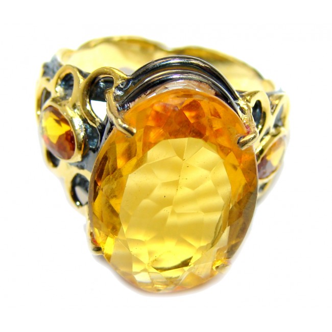 Fceted Citrine Gold Rhodium plated over Sterling Silver Handcrafted Ring s. 8 3/4