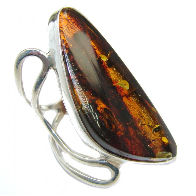 Chunky Oversized Genuine Polish Amber Sterling Silver Ring s. 8 1/2 adjustable
