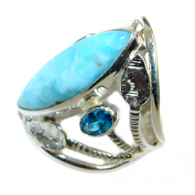 Amazing AAA quality Blue Larimar Sterling Silver Ring s. 7
