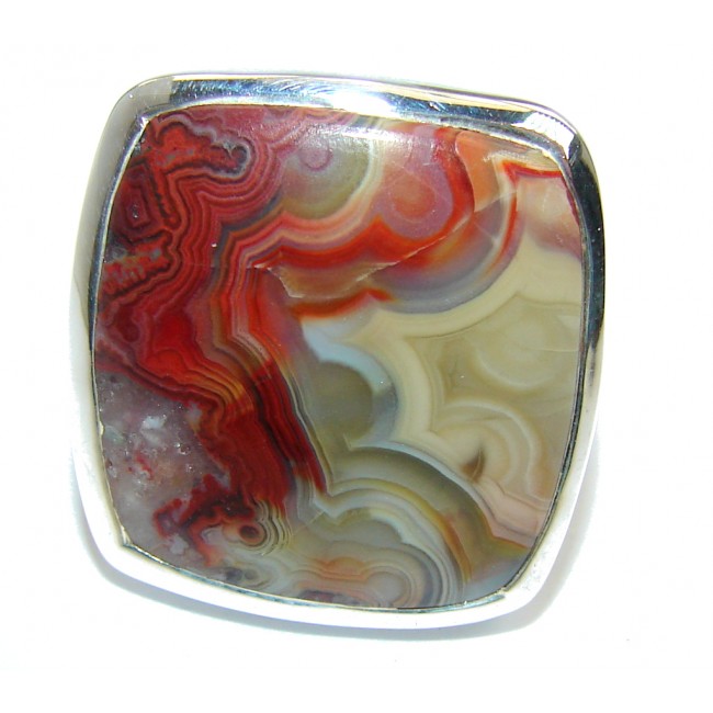 Excellent Crazy Lace Agate Sterling Silver Ring s. 8 1/4