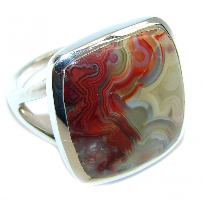Excellent Crazy Lace Agate Sterling Silver Ring s. 8 1/4