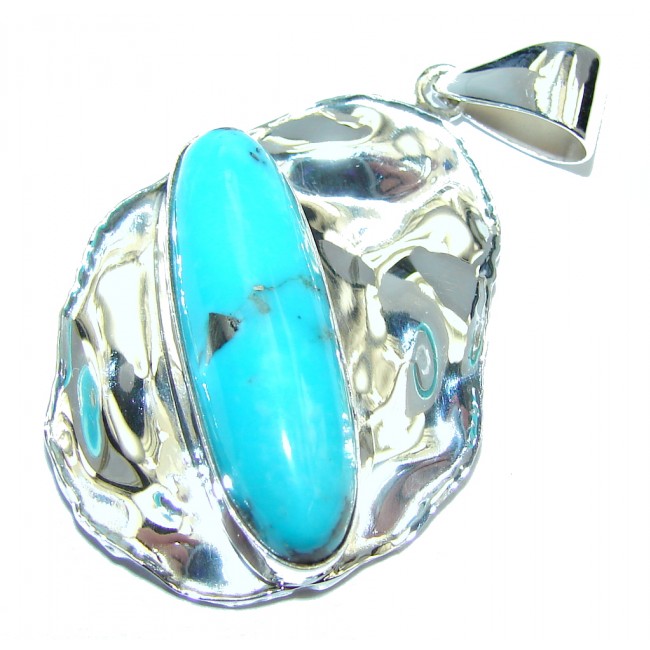 Sleeping Beauty Blue Turquoise hammered Sterling Silver Pendant