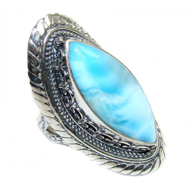Amazing AAA quality Blue Larimar Sterling Silver Ring s. 8 1/2