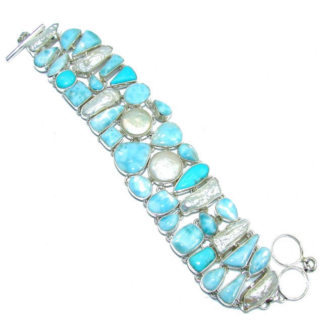 Ocean Beauty AAA Blue Larimar & Mother of Pearl Sterling Silver Bracelet