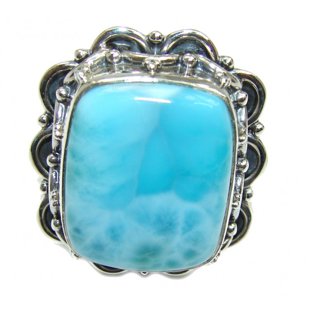 Amazing AAA quality Blue Larimar Oxidized Sterling Silver Ring size adjustable
