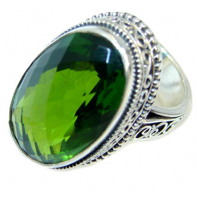 Vintage Style Light Green Quartz Sterling Silver Ring s. 6