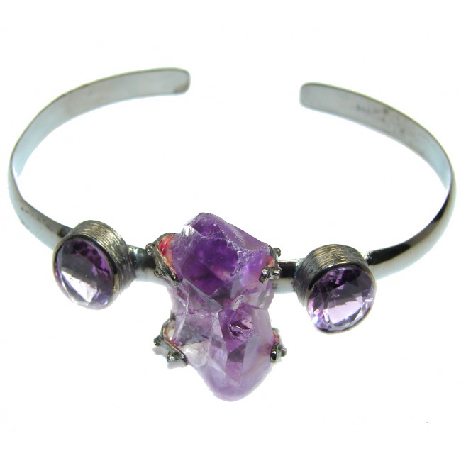 Perfect Design Amethyst Cluster Black Rhodium plated over Sterling Silver Bracelet / Cuff