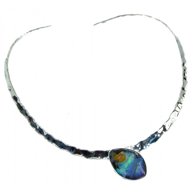 Perfect Storm Unique Boulder Opal Sterling Silver handcrafted necklace- chocker