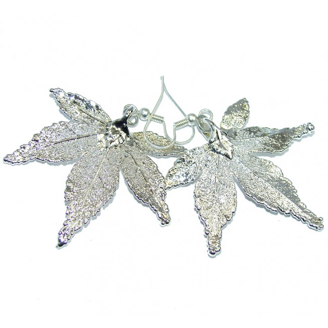 Fashion Deep In Silver Real Leaves Sterling Silver earrings