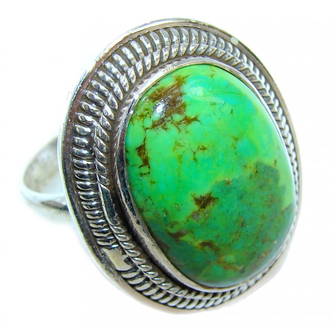 Simple Green Turquoise Sterling Silver Ring s. 10
