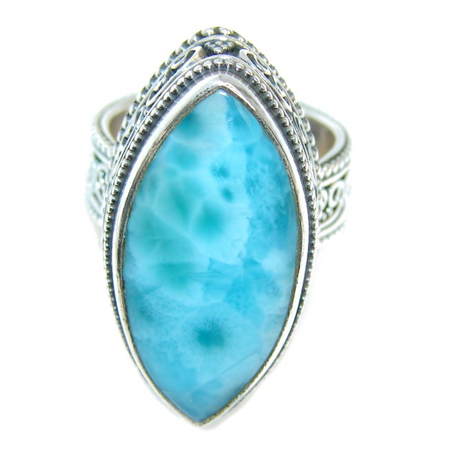 Solid AAA quality Blue Larimar Oxidized Sterling Silver Ring size 6