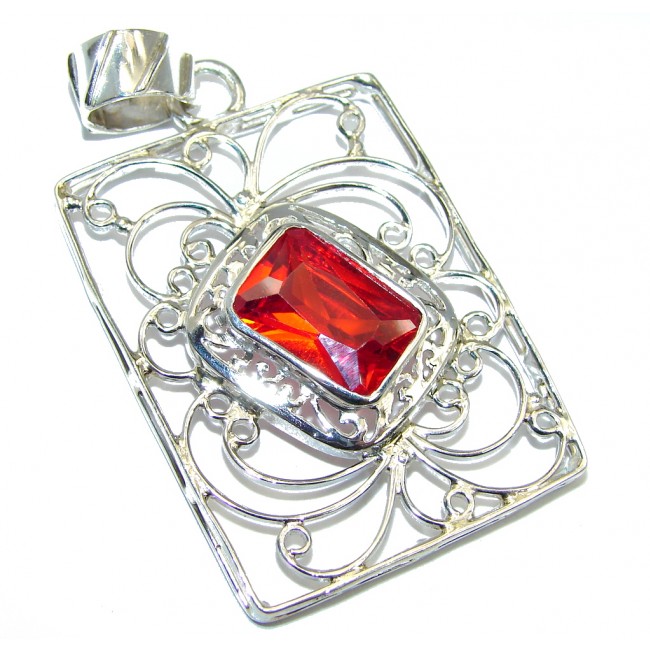 Modern Concept Red Cubic Zirconia Sterling Silver Pendant
