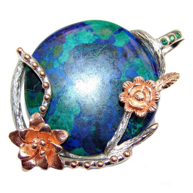 Planet Earth Blue Azurite & Emerald Gold plated Sterling Silver Pendant