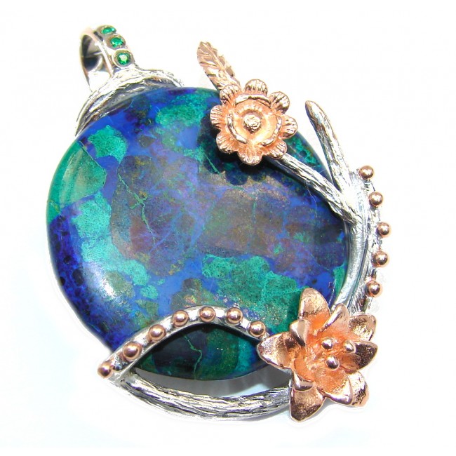Planet Earth Blue Azurite & Emerald Gold plated Sterling Silver Pendant
