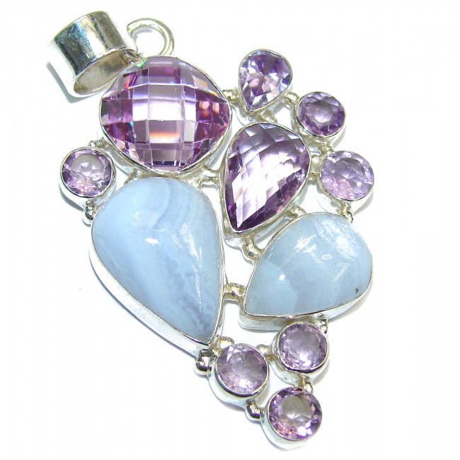 Purple Treasure Blue Lace Agate Sterling Silver Pendant