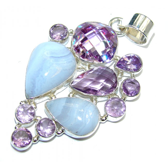 Purple Treasure Blue Lace Agate Sterling Silver Pendant