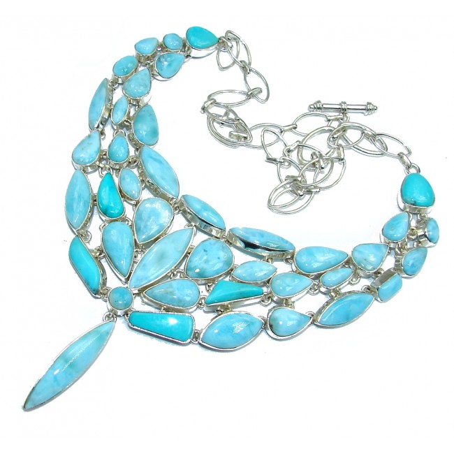 Huge Caribbean Style AAA+ Blue Larimar Sterling Silver necklace