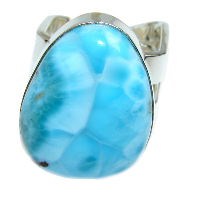 Amazing AAA quality Blue Larimar Oxidized Sterling Silver Ring size 7