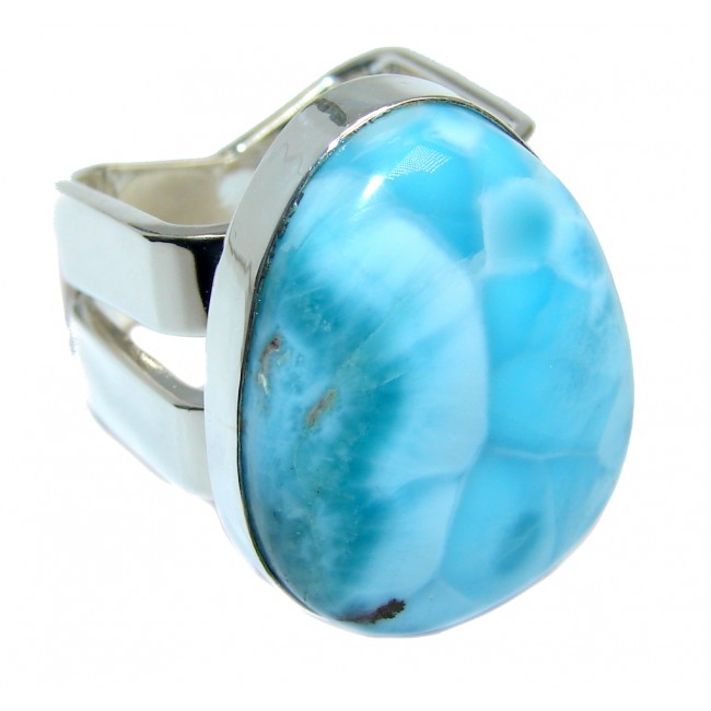 Amazing AAA quality Blue Larimar Oxidized Sterling Silver Ring size 7