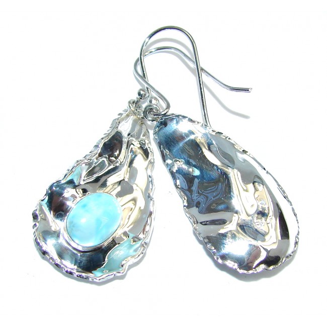 Caribbean Beauty Blue Larimar hammered Sterling Silver earrings