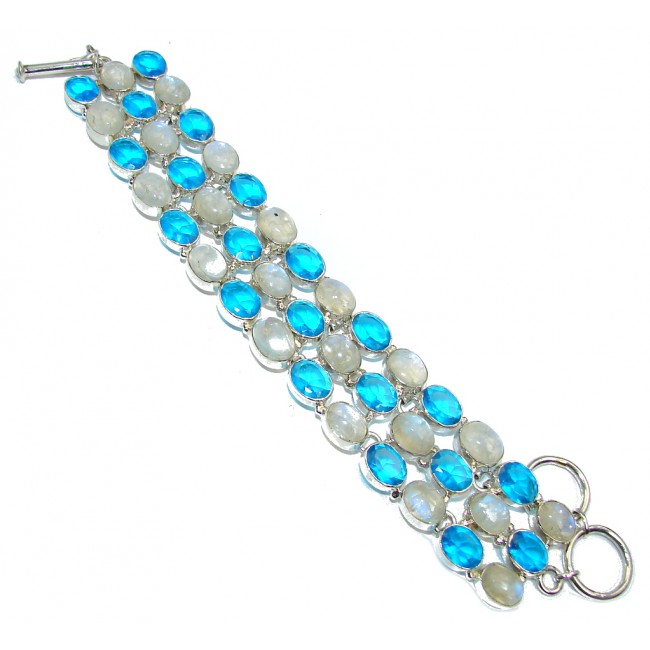 Amazing AAA Blue Moonstone & Blue Quartz Sterling Silver Bracelet