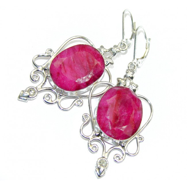 Big Vintage Style Ruby Sterling Silver earrings