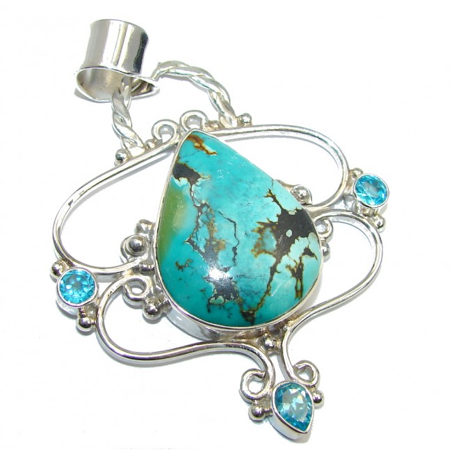 Natural Beauty Blue Turquoise Topaz Sterling Silver Pendant