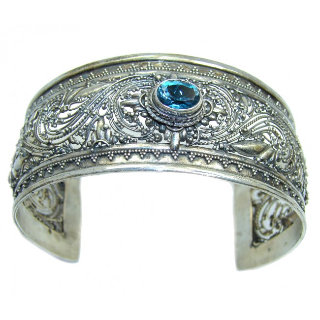 Real Treasure Bali Made AAA London Blue Topaz Sterling Silver Bracelet / Cuff